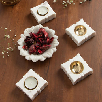 Aurelia - Marble Tealight Diyas (Set of Two)