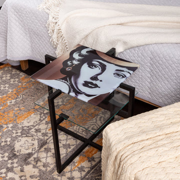 MONROE 1 - GLASS & METAL FACE PAINTED 2 LAYER ACCENT TABLE