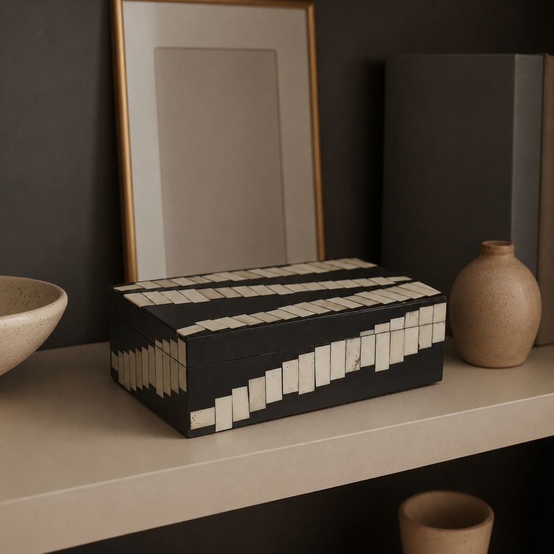 MONOCHROME - IVORY BLACK INLAY BOX SET OF TWO