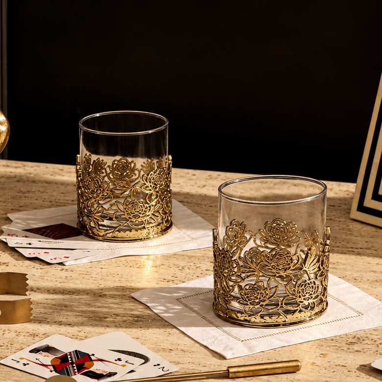 BEGONIA – FLORAL GOLD HANDMADE WHISKEY GLASS