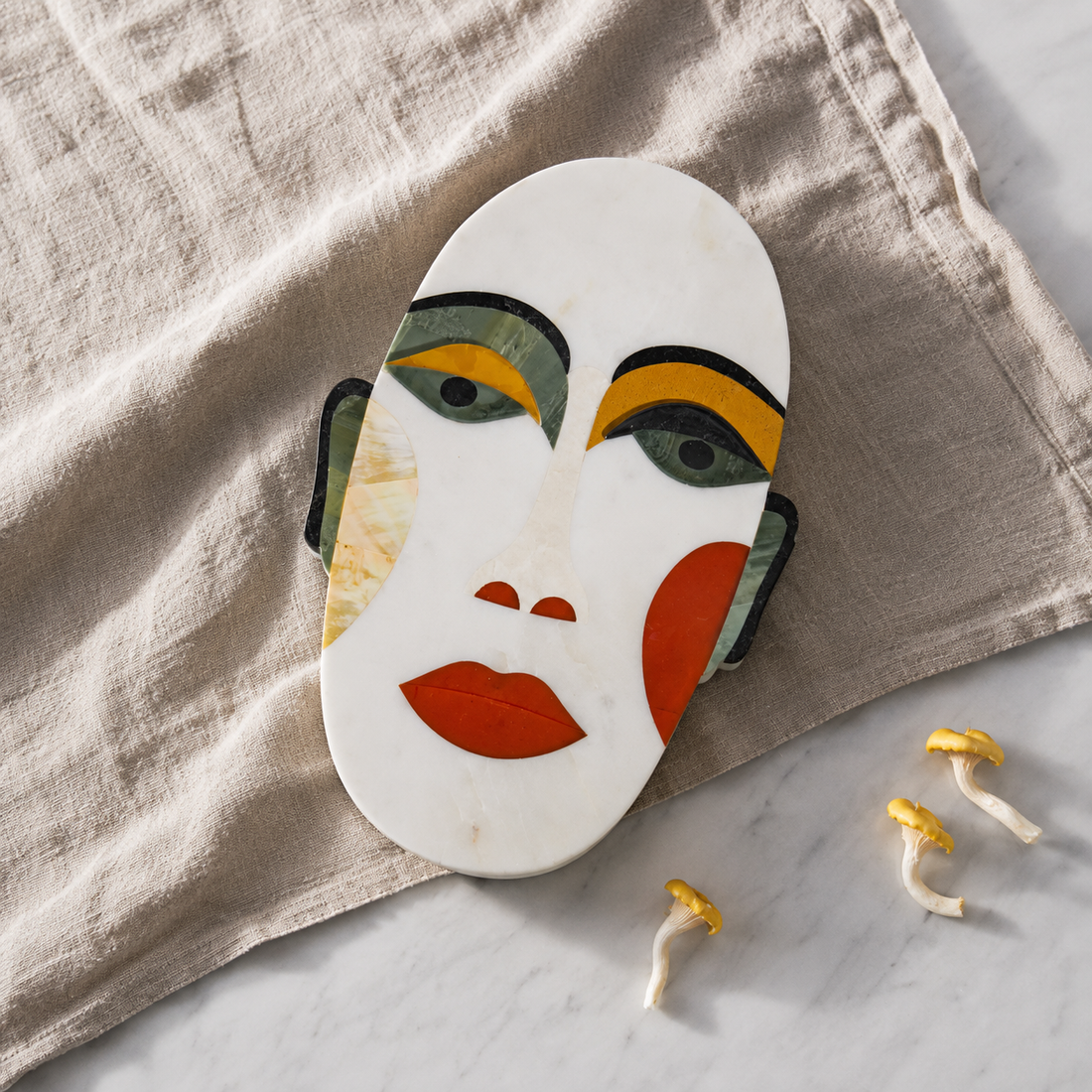 3D FACE - MARBLE IVORY MULTI COLOR PLATTER