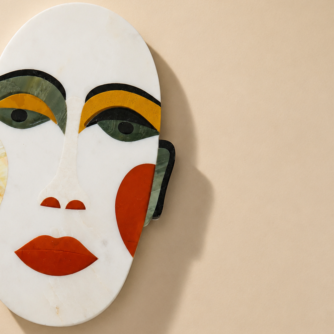 3D FACE - MARBLE IVORY MULTI COLOR PLATTER