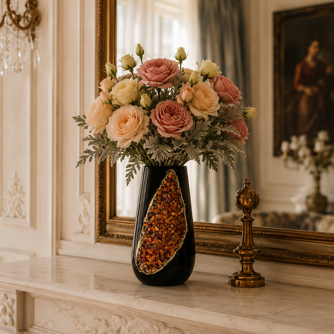 REGAN - BRASS CERAMIC STONE VASE