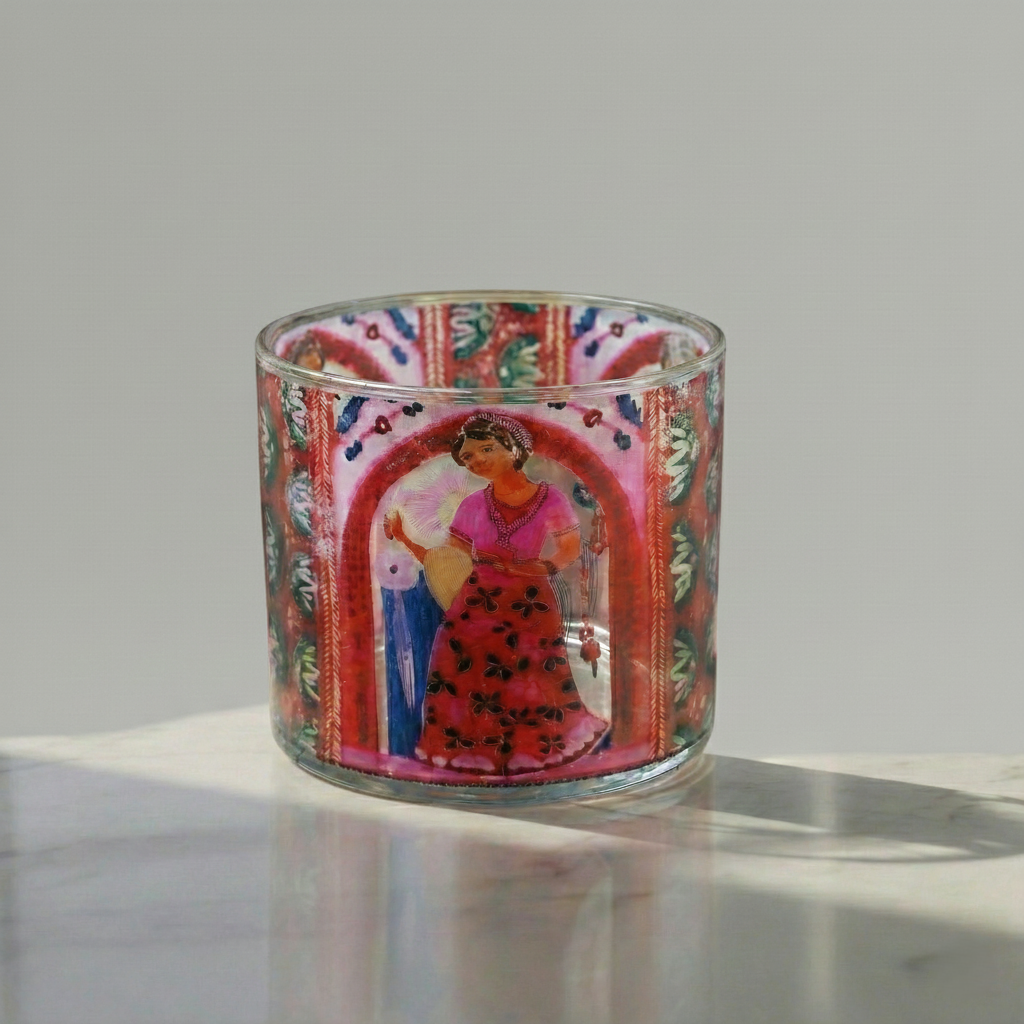 Frida Kahlo Hand-Painted Glass Pot - Mini Desk Planter