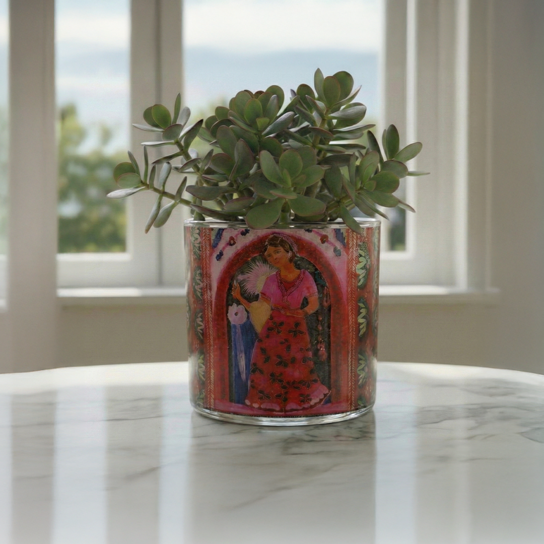Frida Kahlo Hand-Painted Glass Pot - Mini Desk Planter