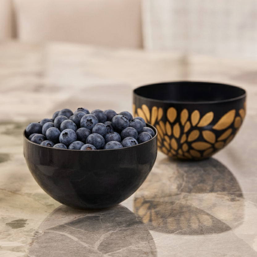 Serpentine Bowl Handpainted (Gold & Black)