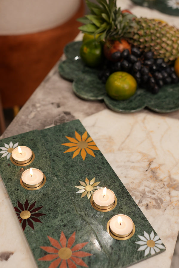 Magnolia Green Marble Multipurpose Platter with Tea Light