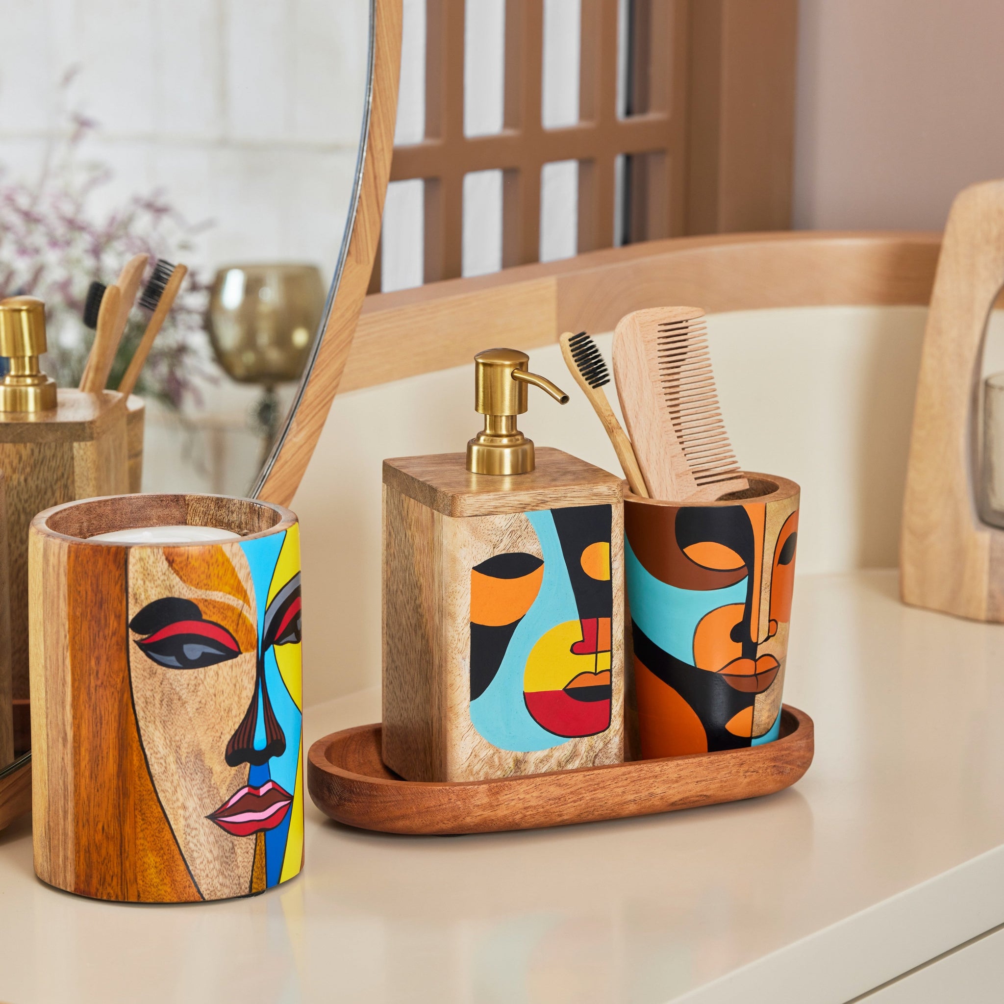 CLEO- WOODEN HAND PAINTED BATHROOM SET