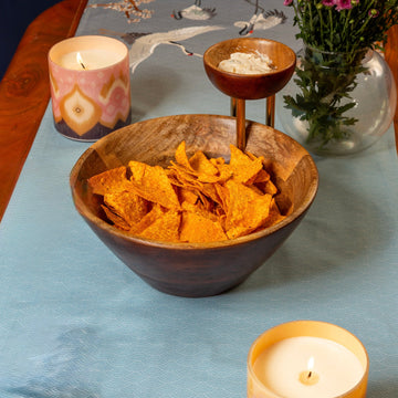 WOODLAND - NATURAL WOOD SERVING BOWL WITH DIP BOWL
