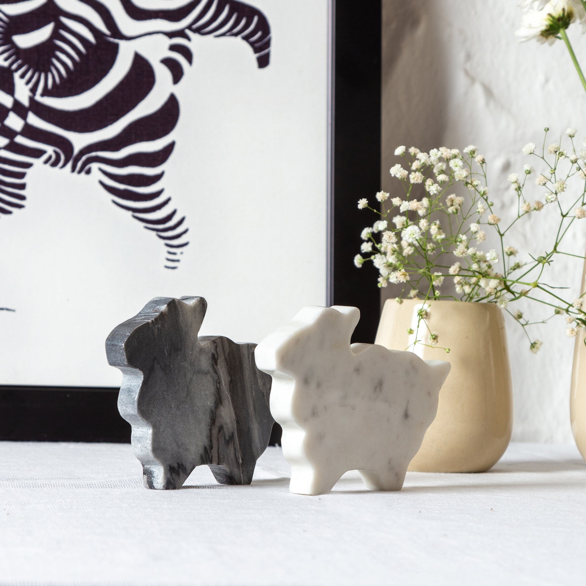 VACHE - IVORY BLACK & WHITE MARBLE COASTERS