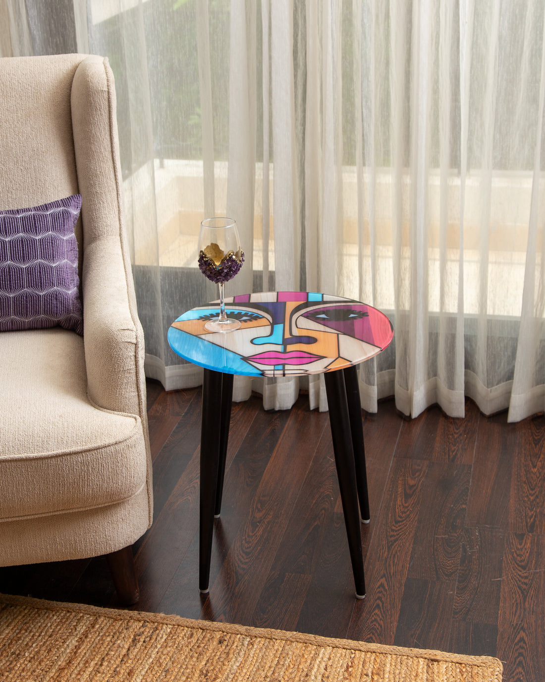 MONA - GLASS FACE PAINTED ACCENT TABLE