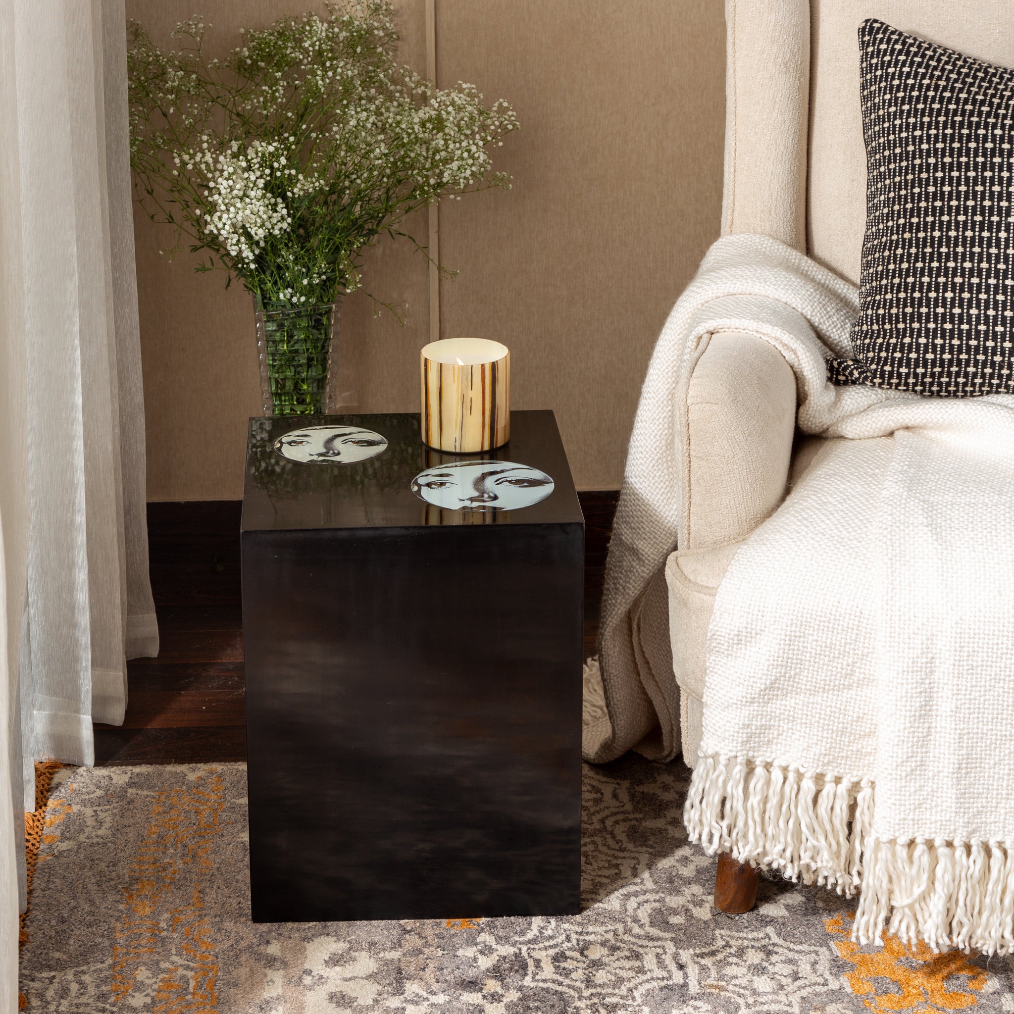 ADELE - BLACK WOODEN GLASS FACE PEEK ACCENT TABLE