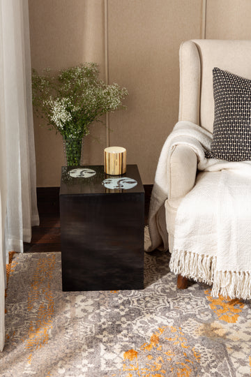 ADELE - BLACK WOODEN GLASS FACE PEEK ACCENT TABLE