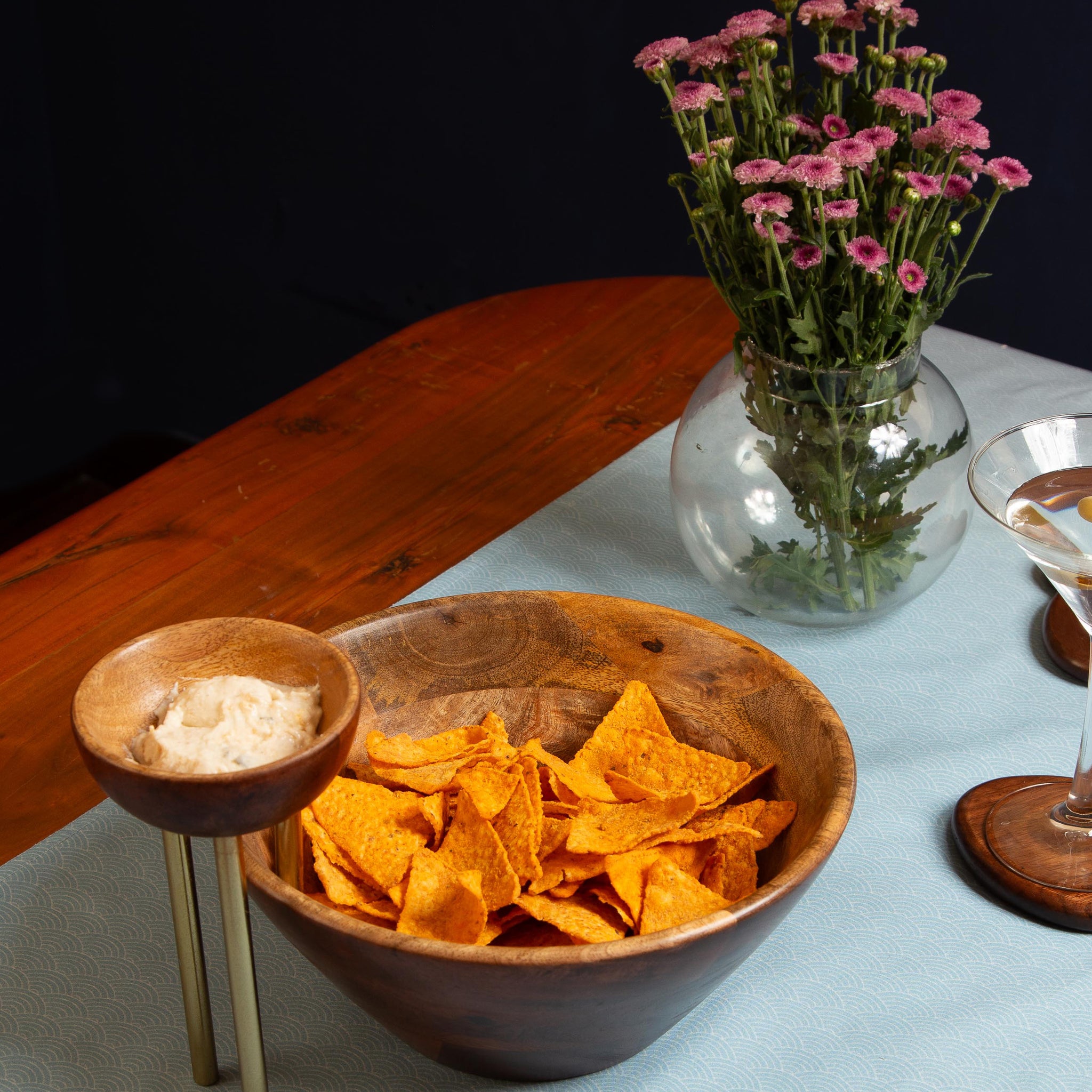 WOODLAND - NATURAL WOOD SERVING BOWL WITH DIP BOWL