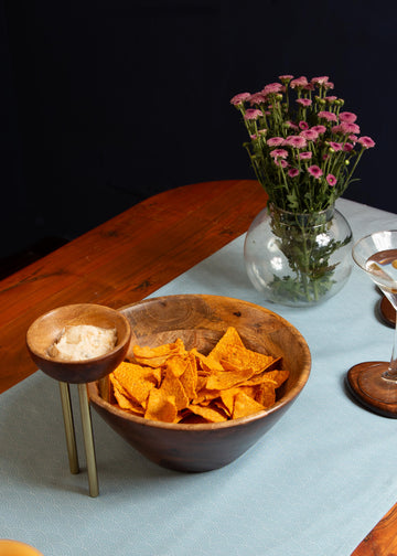 WOODLAND - NATURAL WOOD SERVING BOWL WITH DIP BOWL