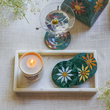 GREEN MAGNOLIA - MARBLE COASTER SET