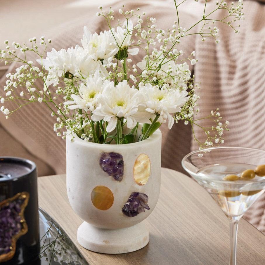 AMY - MARBLE AMETHYST IVORY VASE