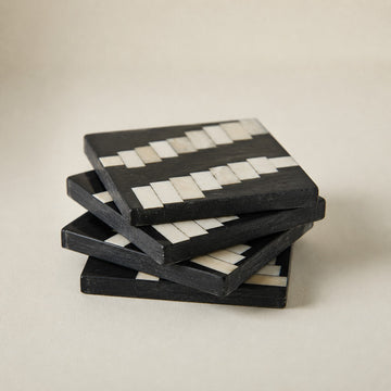 MONOCHROME - WOOD INLAY BLACK IVORY COASTER SET OF 4