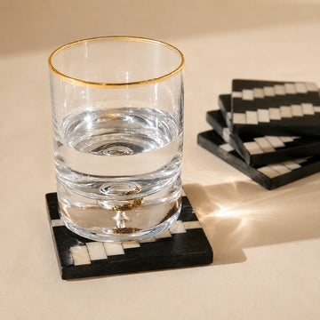MONOCHROME - WOOD INLAY BLACK IVORY COASTER SET OF 4