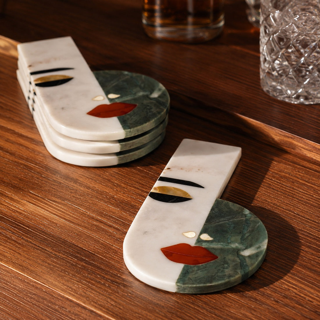 CECLIA - IVORY MULTI MARBLE TRIVET COASTER