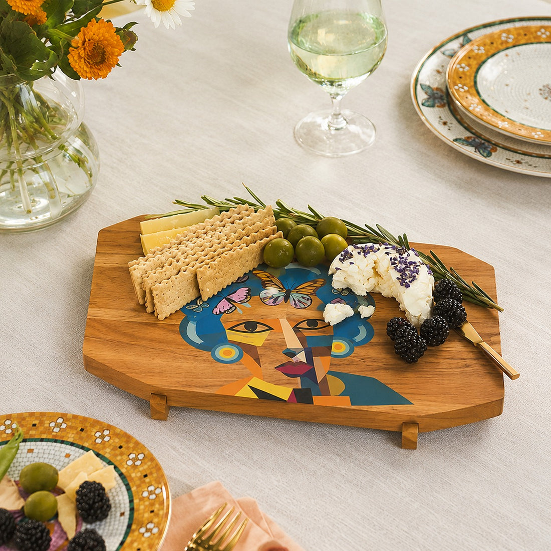 Neo - Hand-Painted (Food Safe) Wooden Platter