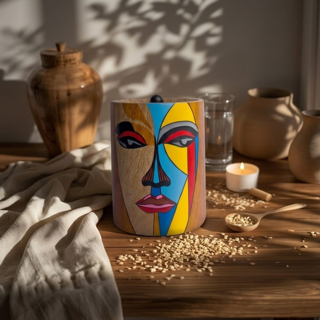 CLEO - WOODEN FACE PAINTED JAR
