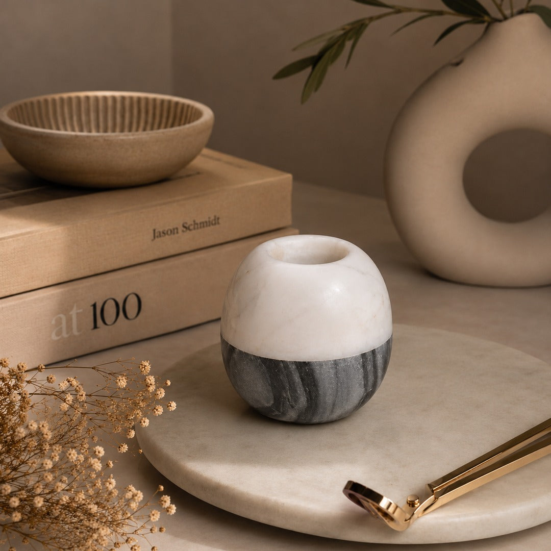 THEO - IVORY BLACK MARBLE CANDLE VOTIVE