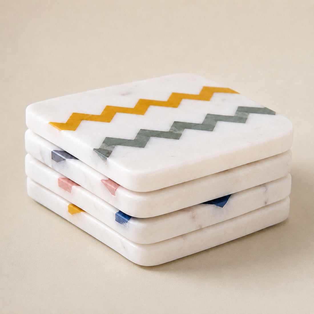 ANNA SPRITZ - IVORY MULTI MARBLE COASTER