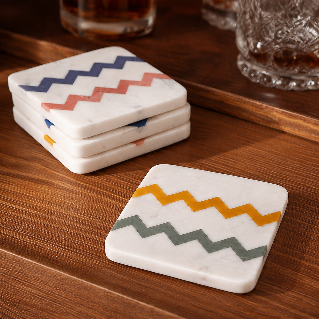 ANNA SPRITZ - IVORY MULTI MARBLE COASTER