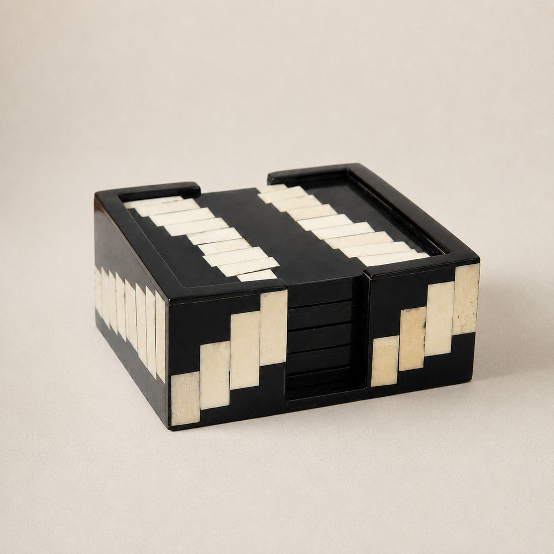 MONOCHROME - WOOD INLAY BLACK IVORY COASTER SET OF 4