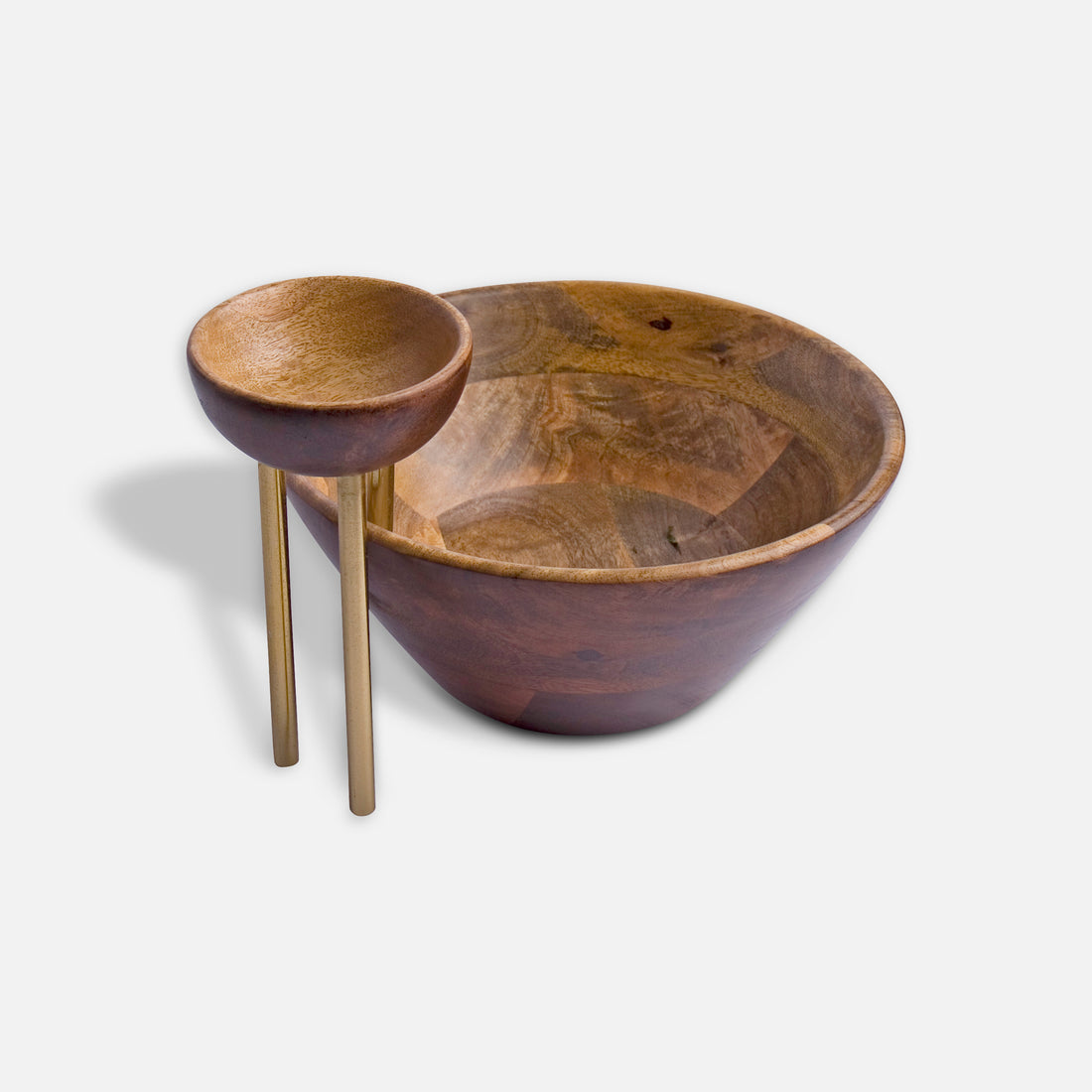 WOODLAND - NATURAL WOOD SERVING BOWL WITH DIP BOWL