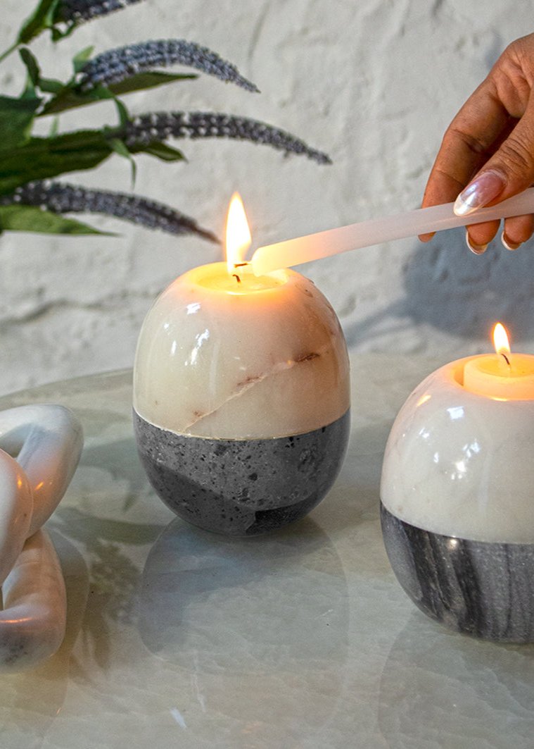 THEO - IVORY BLACK MARBLE CANDLE VOTIVE