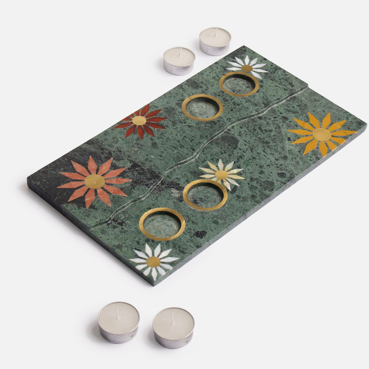 MAGNOLIA GREEN MARBLE MULTIPURPOSE PLATTER WITH TEA LIGHT