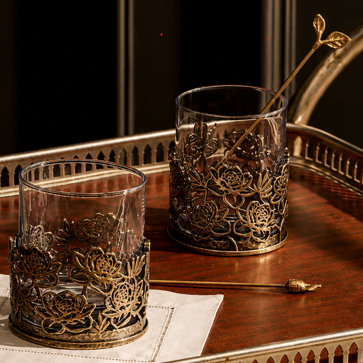 BEGONIA – FLORAL ANTIQUE WHISKEY GLASS