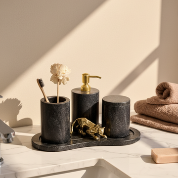 Handmade Feral Luxe - Black Bathroom Set with Leopard