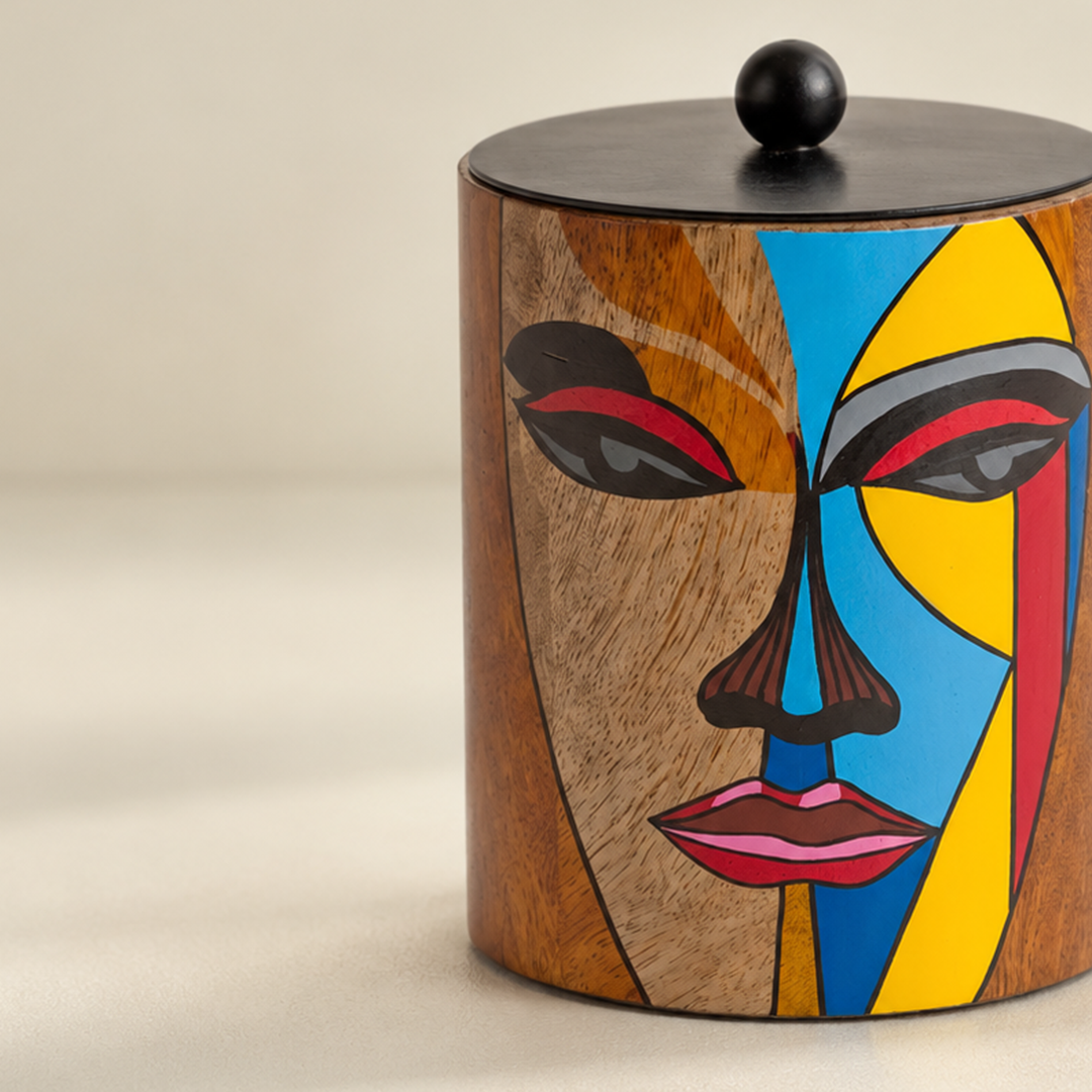 CLEO - WOODEN FACE PAINTED JAR