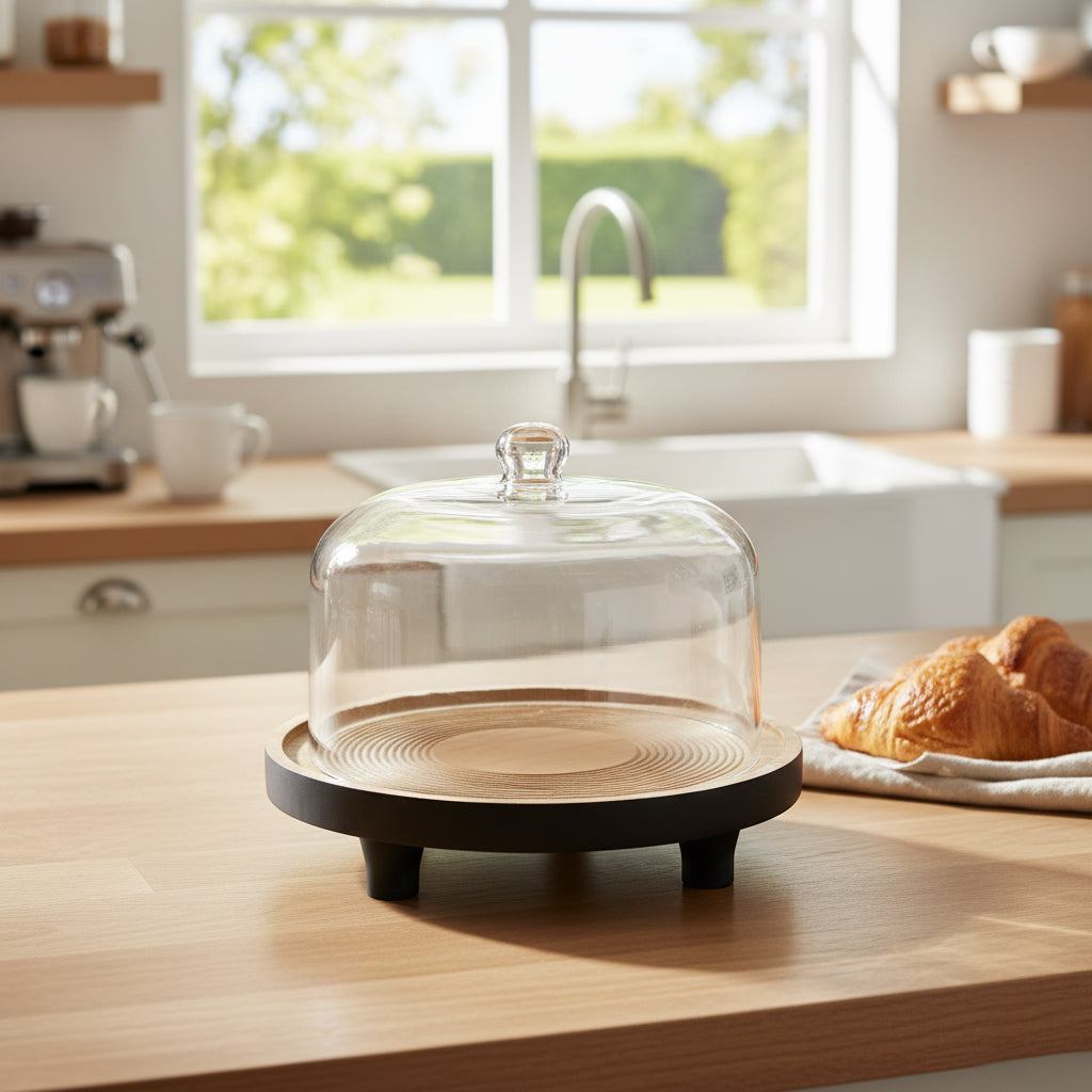 January - Black Wooden Tray With Cloche