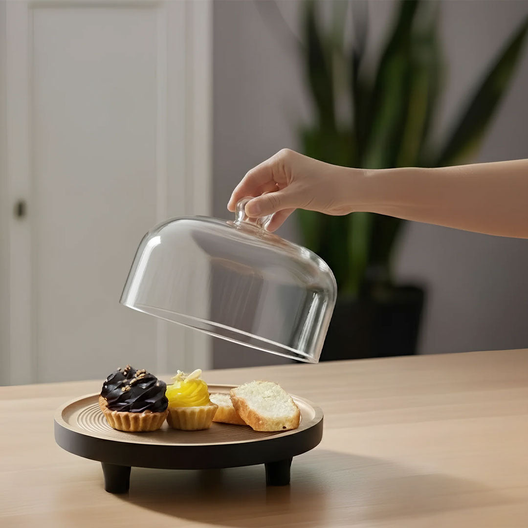 January - Black Wooden Tray With Cloche