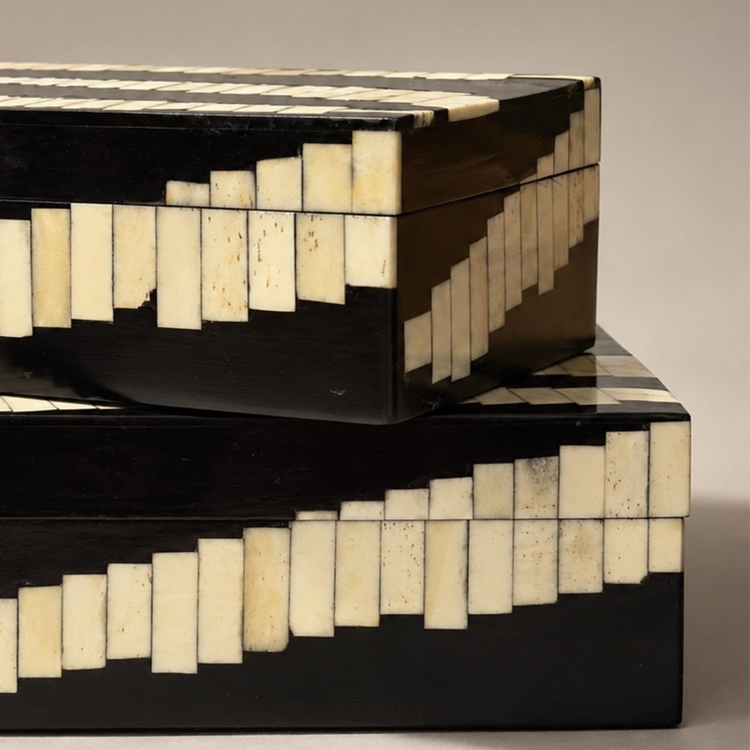 MONOCHROME - IVORY BLACK INLAY BOX SET OF TWO