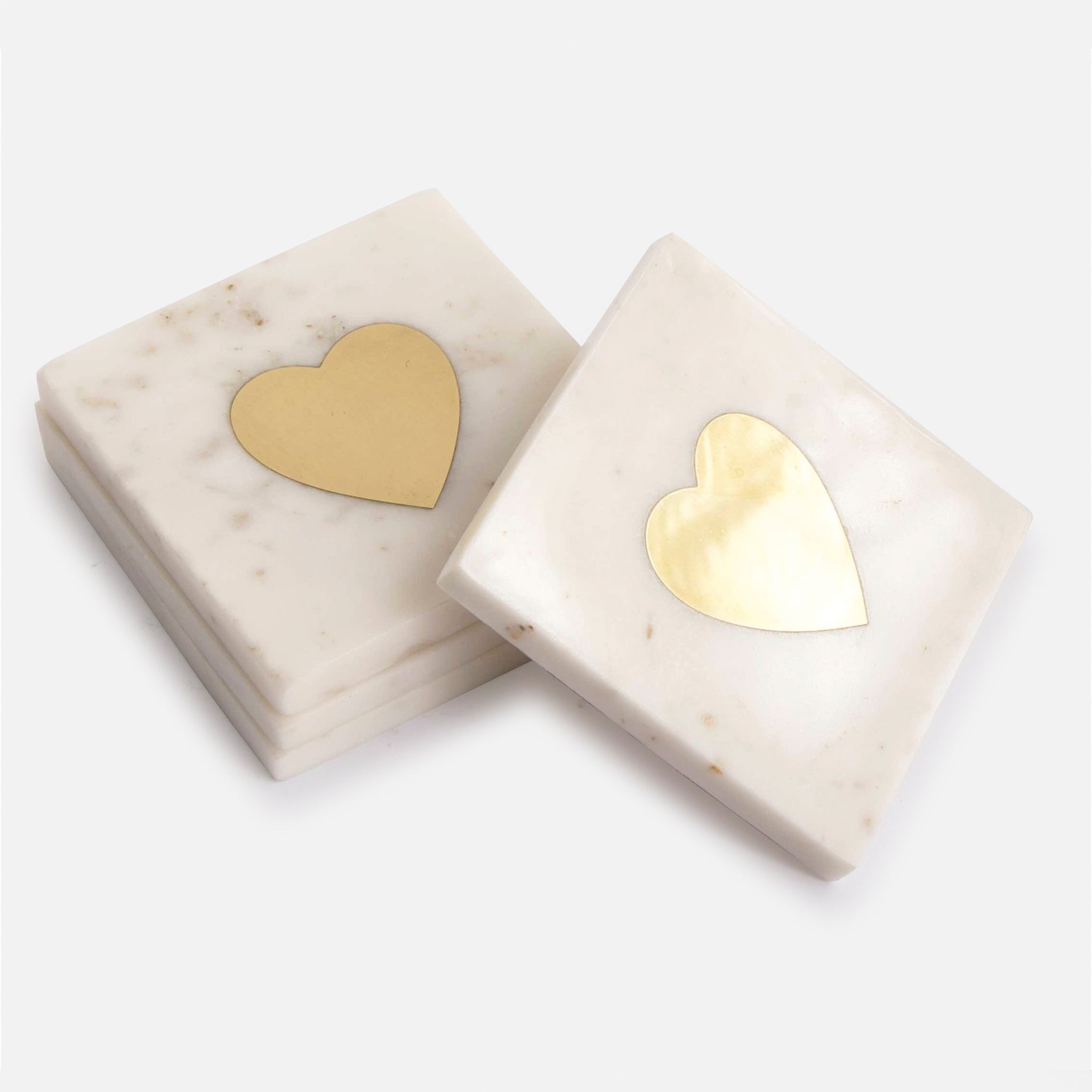 NEENA HEART MARBLE BRASS COASTERS