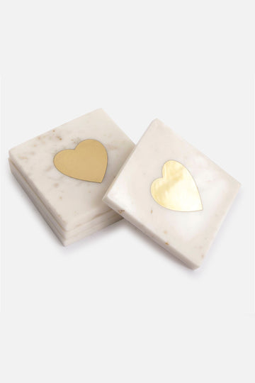 NEENA HEART MARBLE BRASS COASTERS