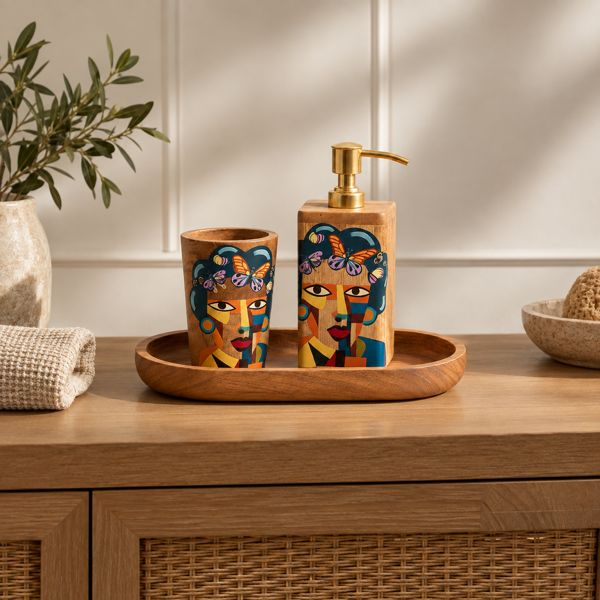 Neo - Handpainted Bathroom Set with Tray