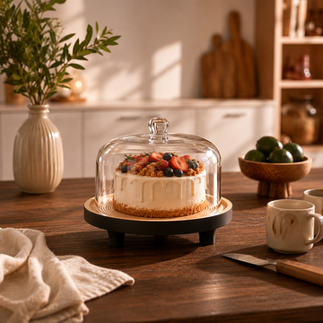 January - Black Wooden Tray With Cloche