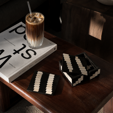 MONOCHROME - WOOD INLAY BLACK IVORY COASTER SET OF 4