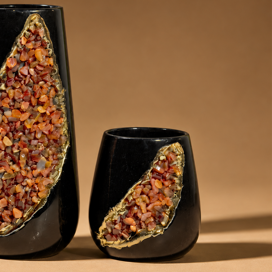 REGAN - BRASS CERAMIC STONE VASE