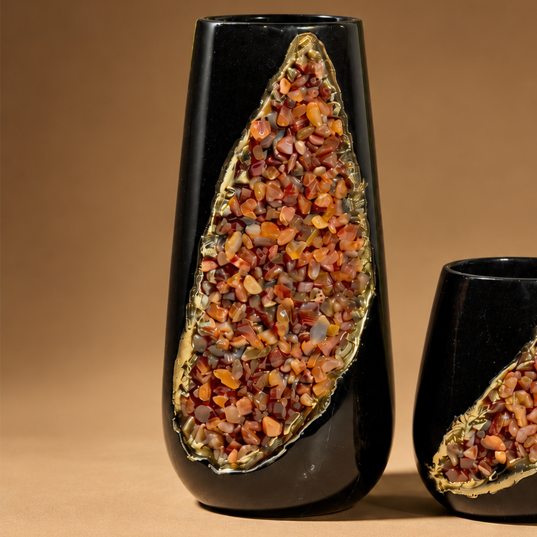 REGAN - BRASS CERAMIC STONE VASE