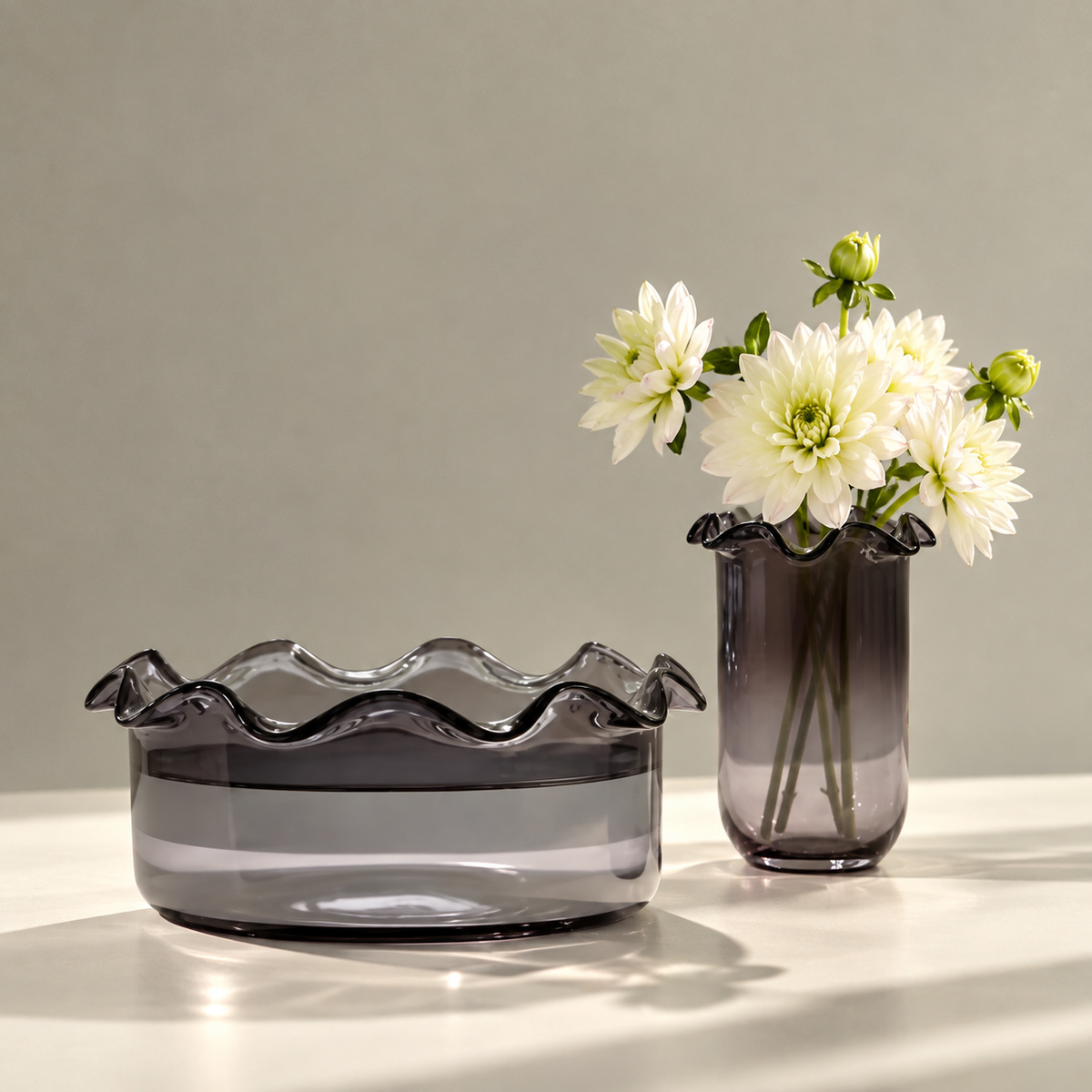 Sculptural Grey - Mini Planter Glass Bowl & Vase (plant not included)
