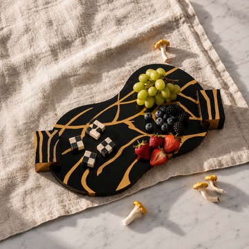 SERPENTINE - WOOD BLACK GOLD PLATTER TRAY