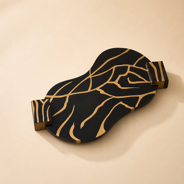 SERPENTINE - WOOD BLACK GOLD PLATTER TRAY