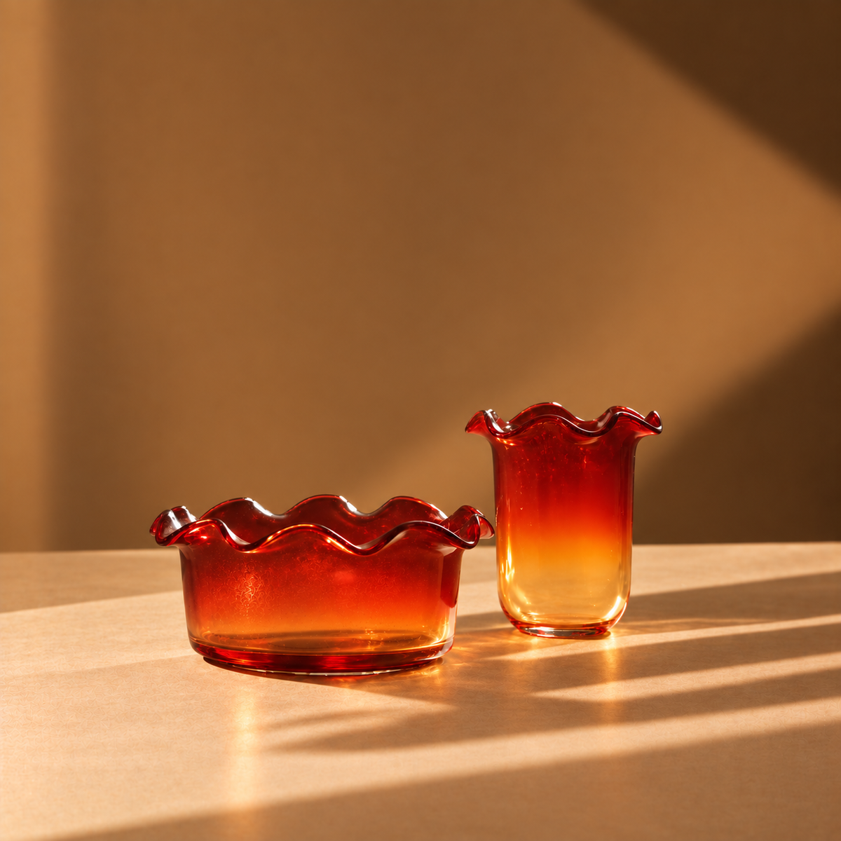 Sculptural Sunset - Glass Bowl & Vase